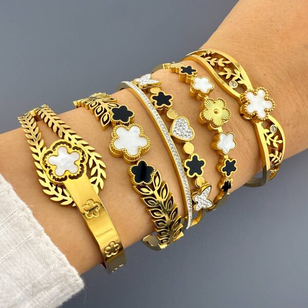 "FLOWERS" BRACELET, 18K GOLD PLATED STEEL