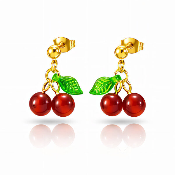 "CHERRYS" EARRINGS, 18K GOLD PLATED STEEL